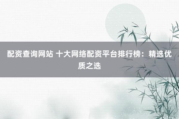配资查询网站 十大网络配资平台排行榜：精选优质之选