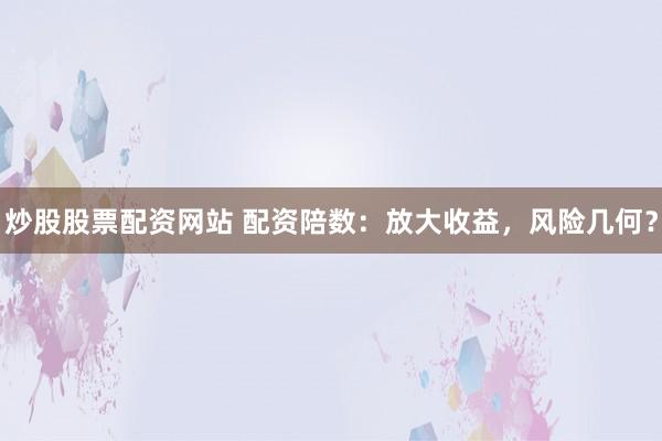 炒股股票配资网站 配资陪数：放大收益，风险几何？
