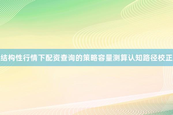 结构性行情下配资查询的策略容量测算认知路径校正